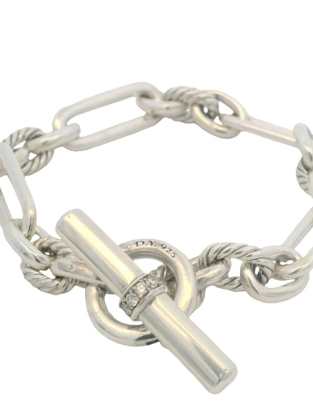 David Yurman 925 Sterling Silver Lexington 0.24ctw Diamond Toggle Bracelet 8"